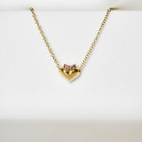 18k Gold Heart Necklace with Pink Sapphire Crown