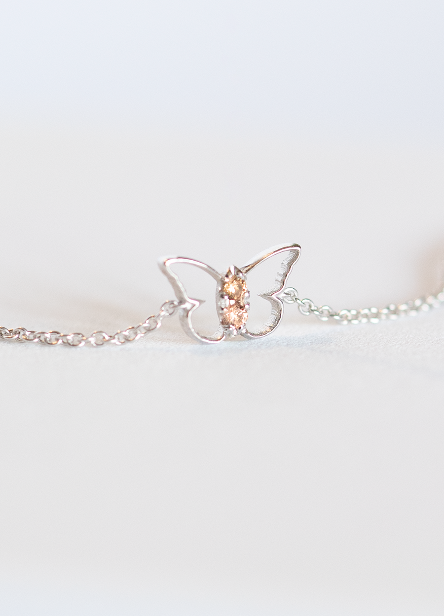 925 Silver Butterfly Bracelet with Champagne Sapphires.