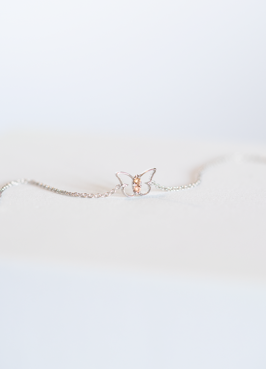 925 Silver Butterfly Bracelet with Champagne Sapphires.
