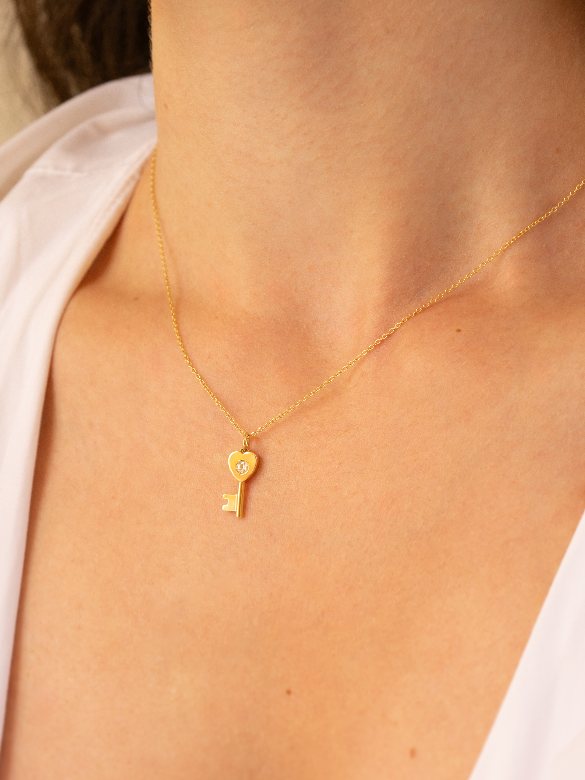 18k gold key heart necklace